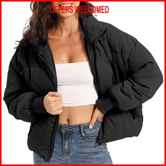 Women's Quilted Puffer Jacket Lightweight Cropped Winter Coat